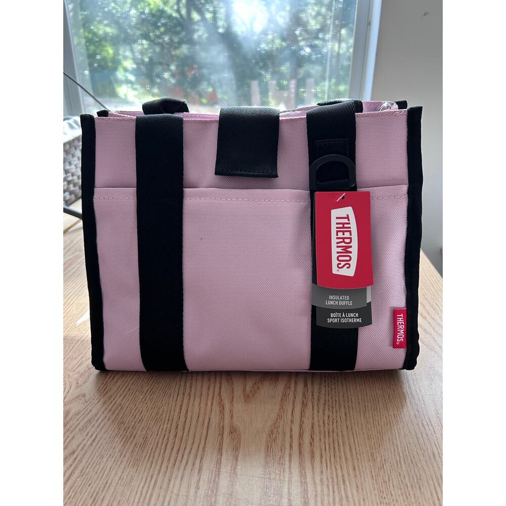 New Thermos Insulated Lunch Duffle Bag Pink Zippered Top and Pocket 9"x11"